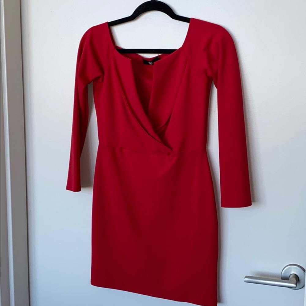 Misguided Red V Cut Shoulder Dress